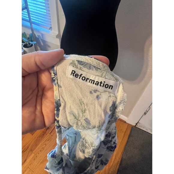 Reformation Lenni Floral White And Blue Cutout Mini Dress Size 2 - Picture 5 of 8